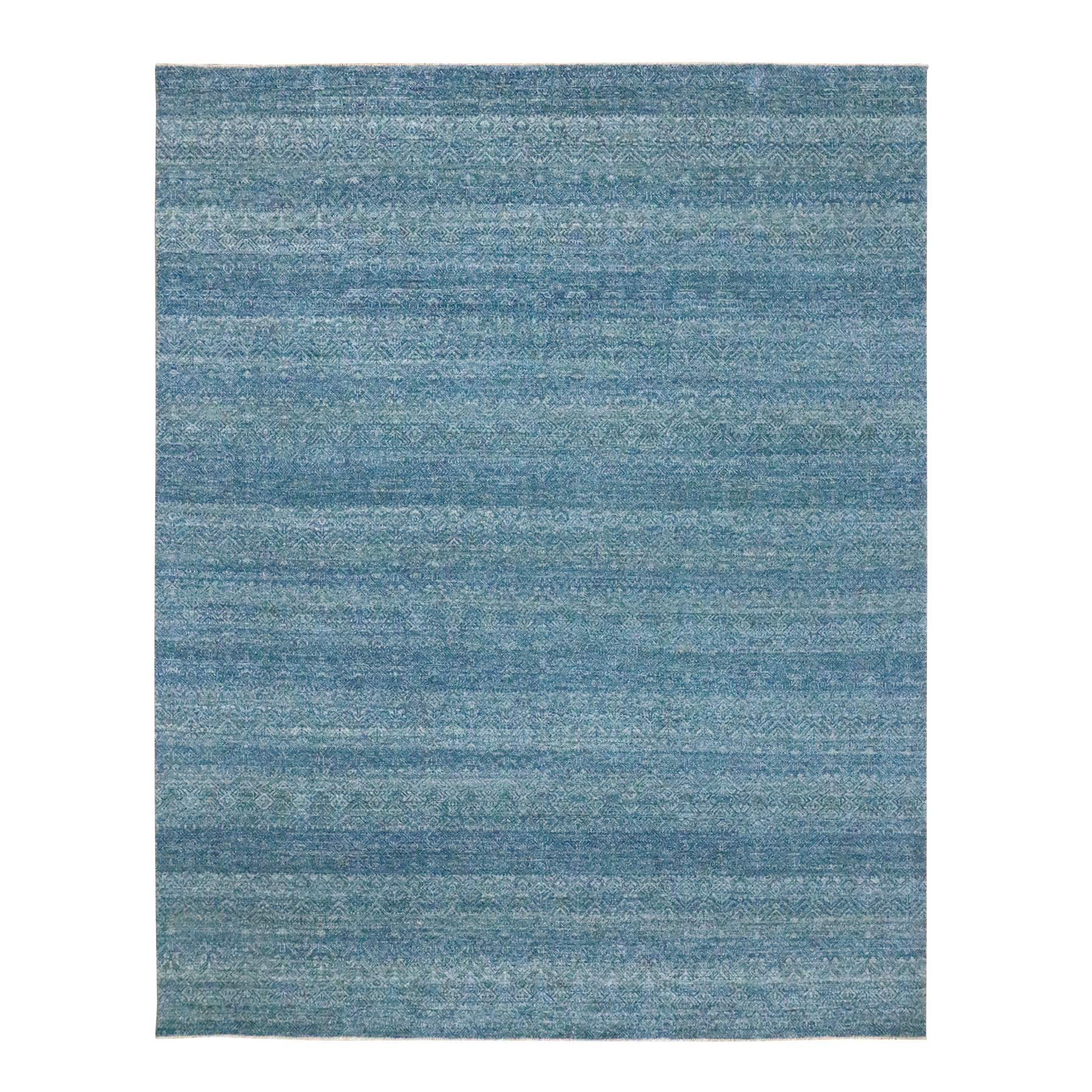 8'x10' Denim Blue, Kohinoor Herat Pattern, Small Geometric Repetitive Diamond Design, Pure Wool, Tone On Tone, Borderless, Soft Pile, Hand Knotted, Oriental Rug 